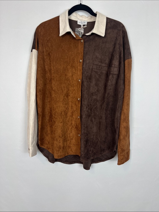 Acoa Tops - Brown Colorblock Long Sleeve Button Down- Size M